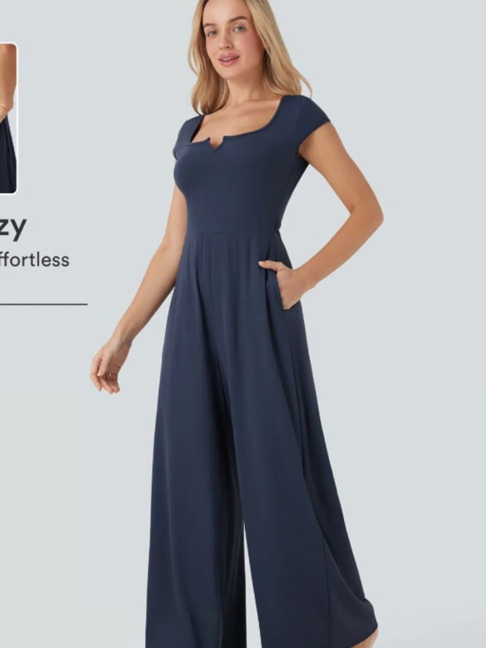 EUC - Halara Short Sleeve Wide Leg Easy Peezy Jumpsuit - Size Large